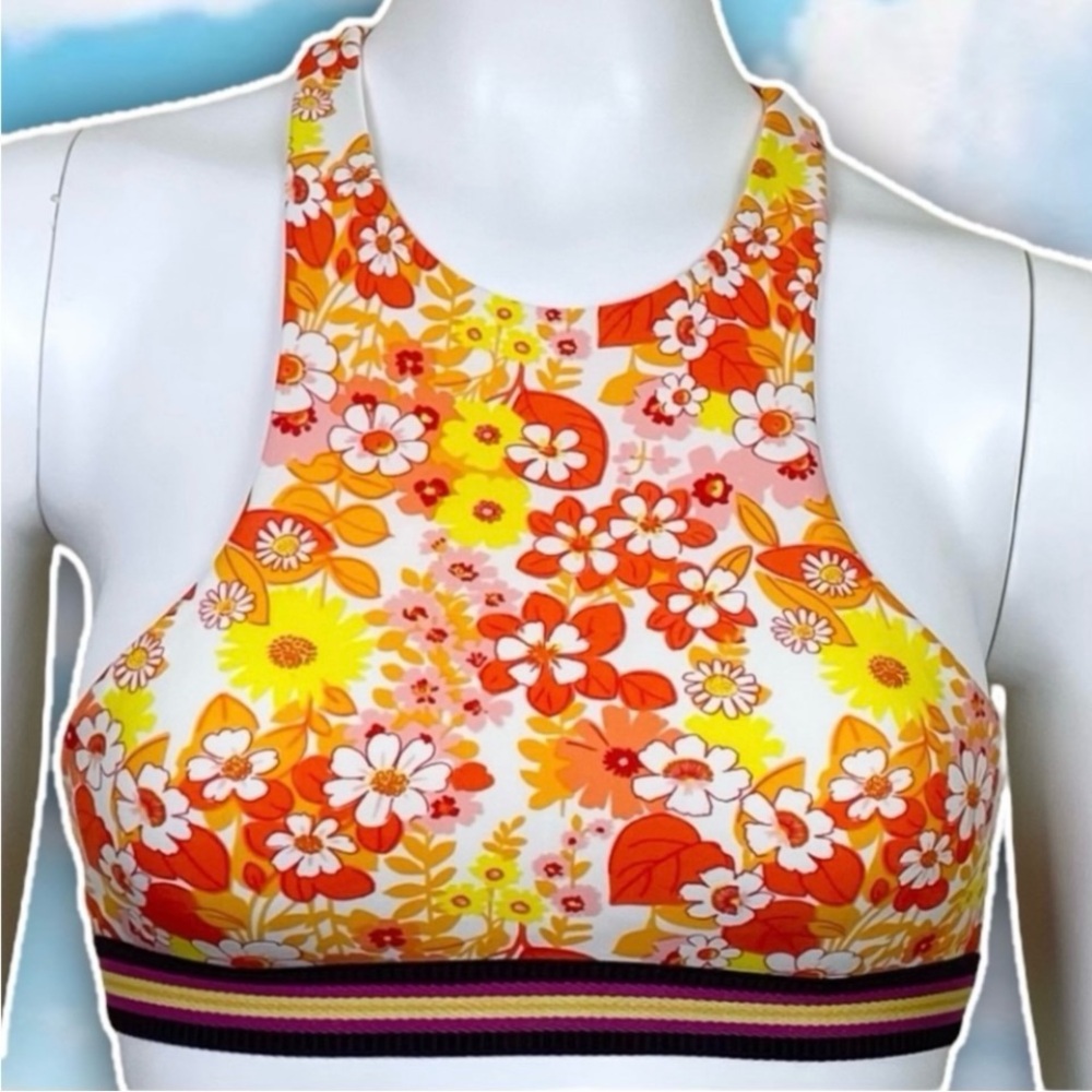 ❤️ NWOT AERIE Retro Floral Racerback Swim Bikini Top Boho 70s Retro Y2K Groovy